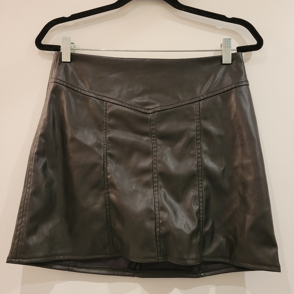 Twik Black Leather A-line Skirt